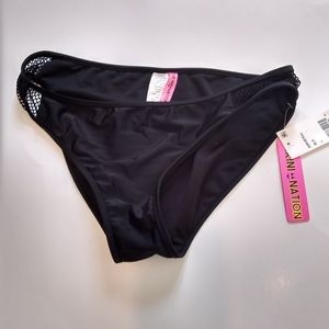 Bikini Nation Black Hipster Meshing Around Bikini Bottom Size L NWT